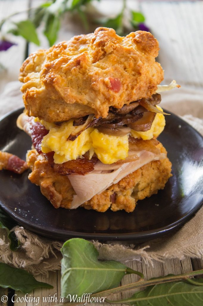 Leftover Turkey Bacon Egg Breakfast Biscuit Sandwiches | Cooking with a Wallflower