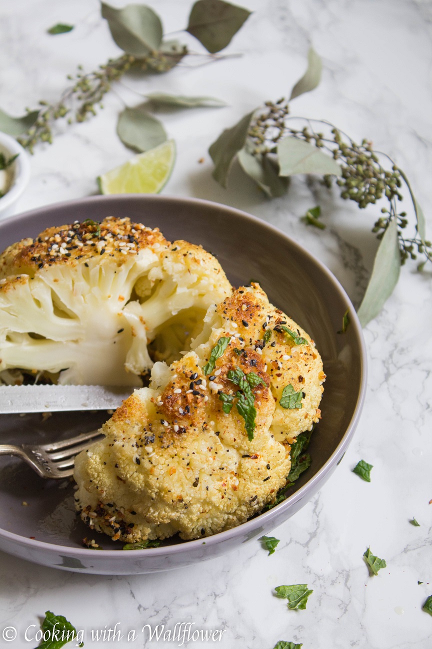 Everything Spiced Whole Roasted Cauliflower - Cooking with a Wallflower
