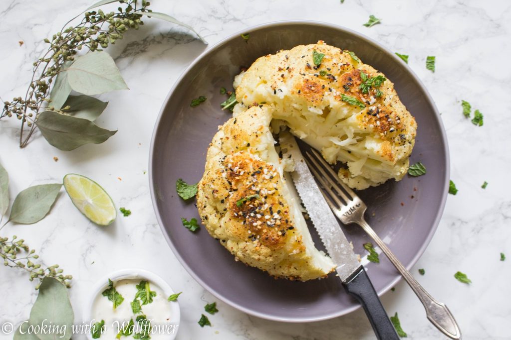 Everything Spiced Whole Roasted Cauliflower | Cooking with a Wallflower