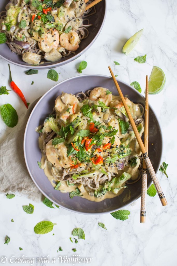 Shrimp Coconut Green Curry Soba Noodle Bowl | Cooking with a Wallflower