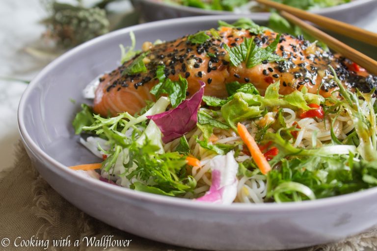 Maple Tamarind Salmon Spring Roll Bowls - Cooking with a Wallflower