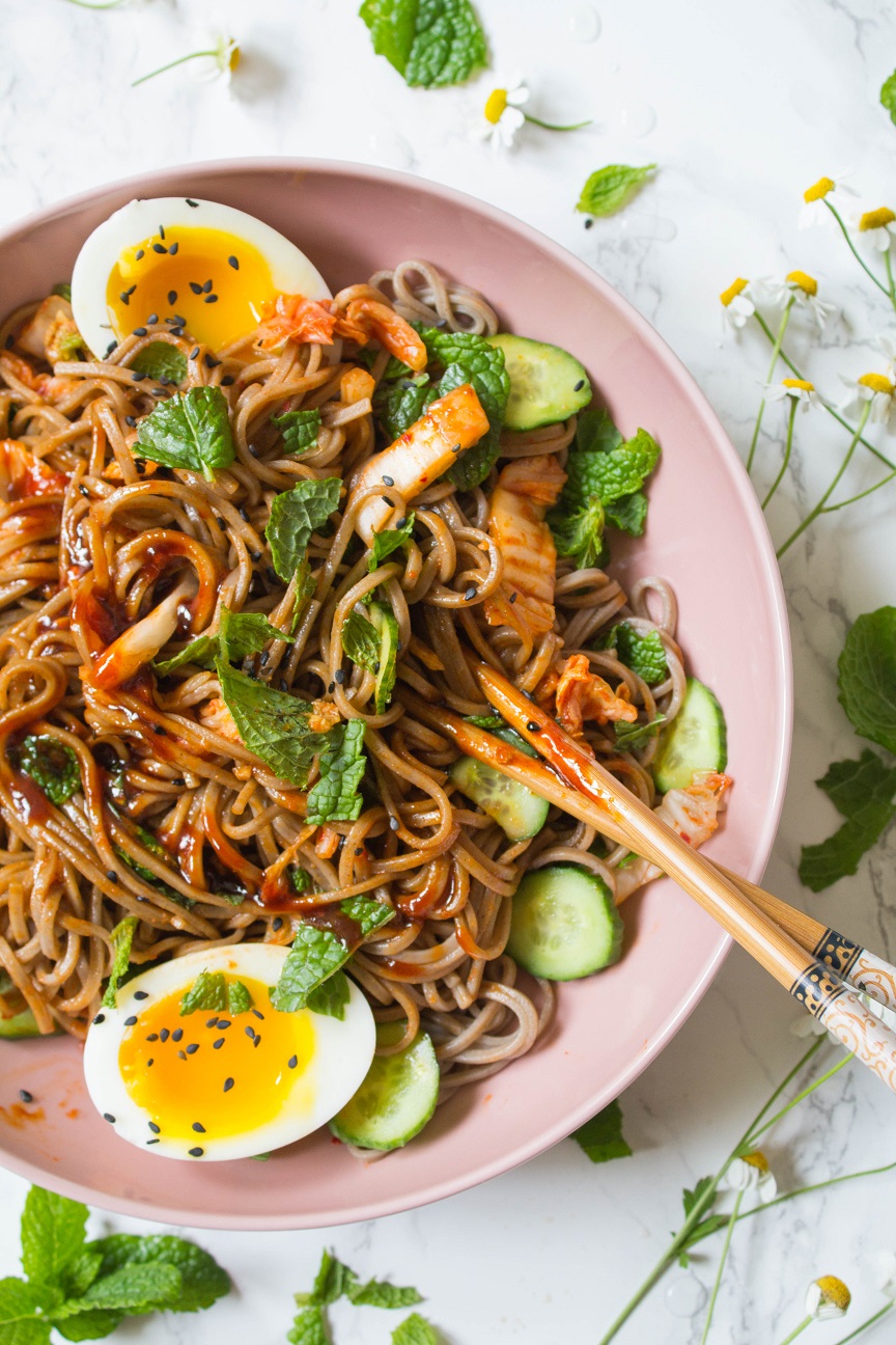 Korean Style Kimchi Soba Noodles - Cooking with a Wallflower