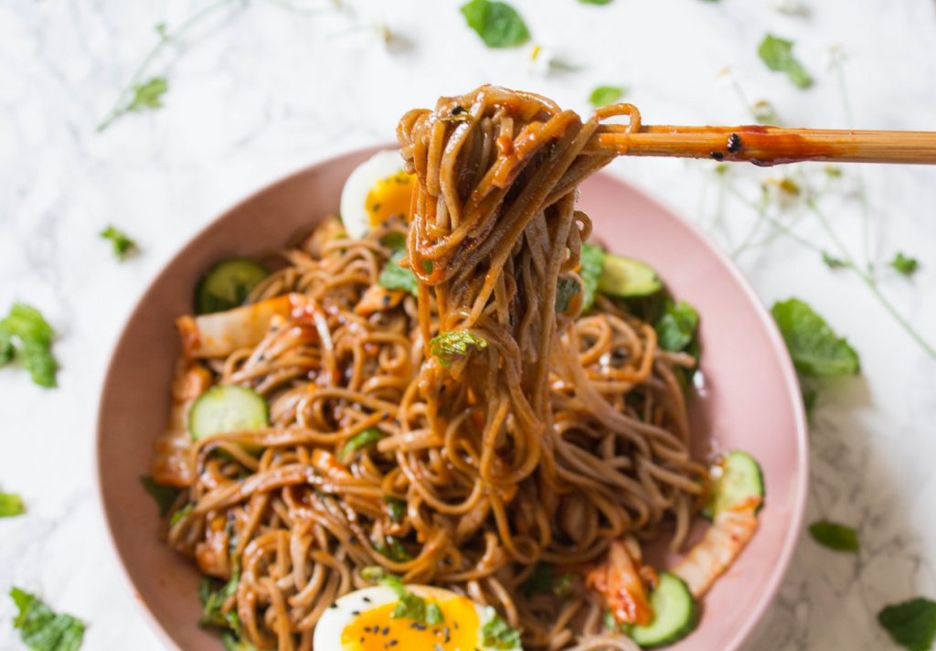 Korean Style Kimchi Soba Noodles | Cooking with a Wallflower