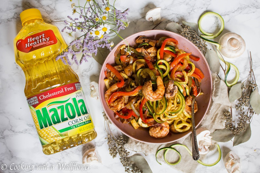 Honey Chipotle Shrimp Zucchini Noodles with Fajita Vegetables