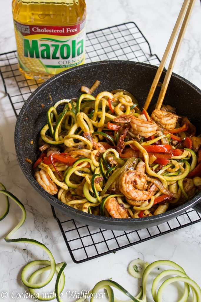 Honey Chipotle Shrimp Zucchini Noodles with Fajita Vegetables | Cooking with a Wallflower