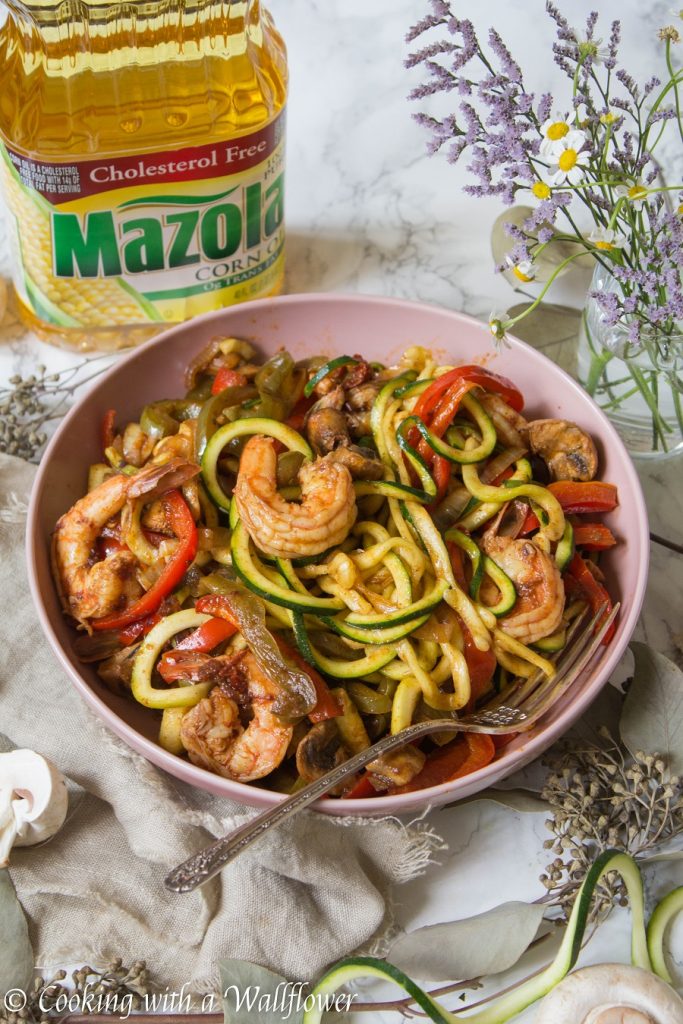 Honey Chipotle Shrimp Zucchini Noodles with Fajita Vegetables | Cooking with a Wallflower