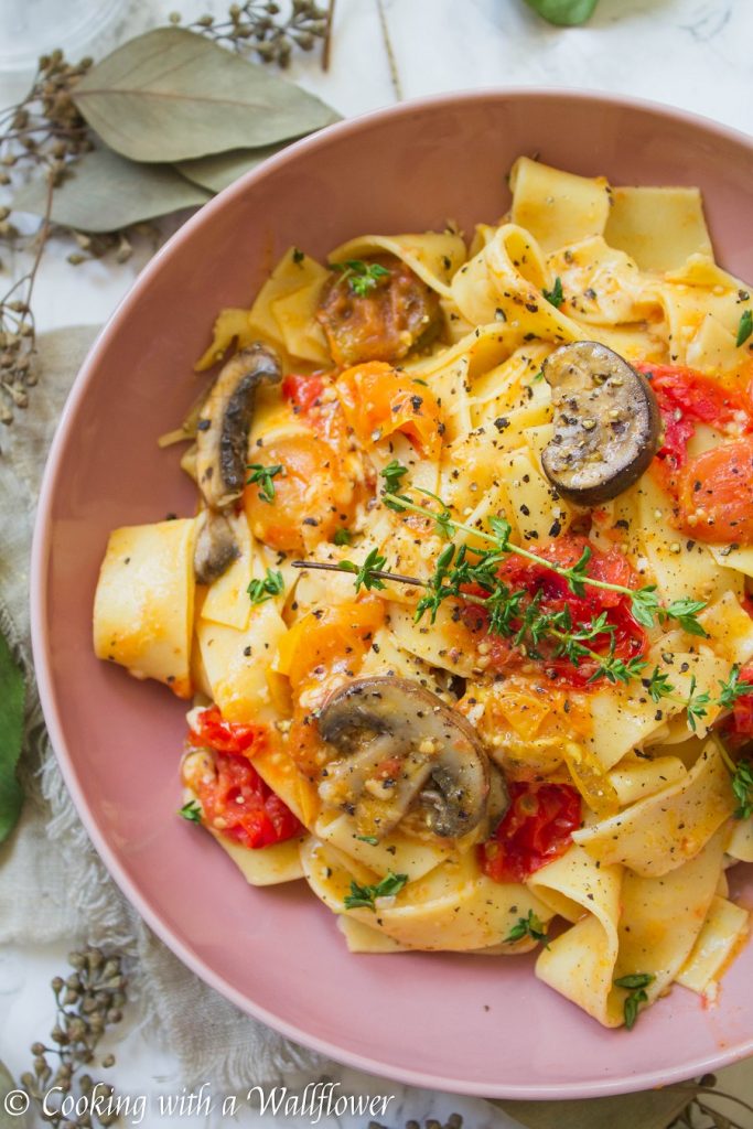 Garlic Mushroom Tomato Confit Pappardelle | Cooking with a Wallflower