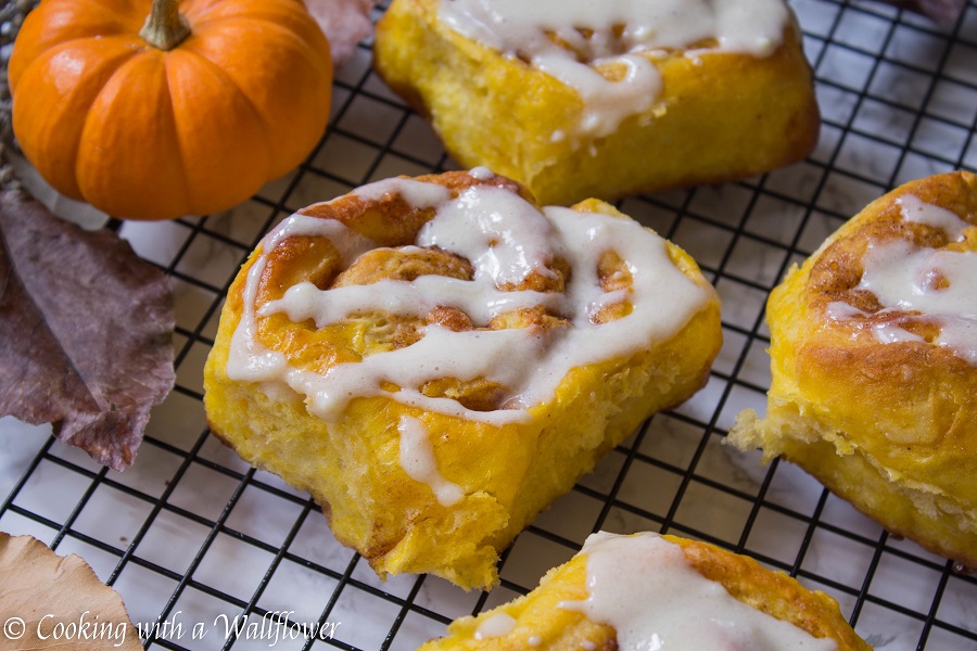 Pumpkin Cinnamon Rolls with Maple Cream Cheese Frosting | Cooking with a Wallflower