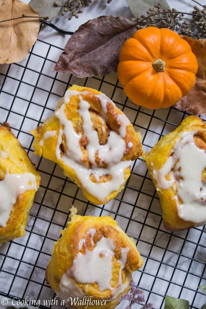 Pumpkin Cinnamon Rolls with Maple Cream Cheese Frosting | Cooking with a Wallflower