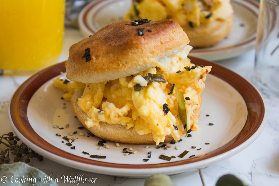 Kimchi Soft Scrambled Egg Biscuit Sandwiches | Cooking with a Wallflower