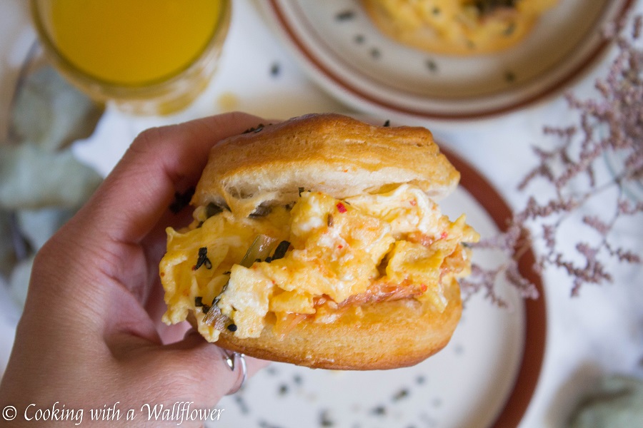 Kimchi Soft Scrambled Egg Biscuit Sandwiches | Cooking with a Wallflower