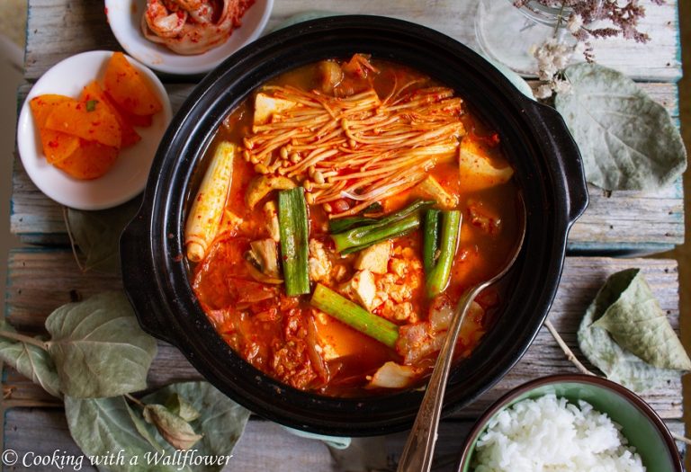 Korean Style Spicy Vegetable Tofu Soup - Cooking with a Wallflower