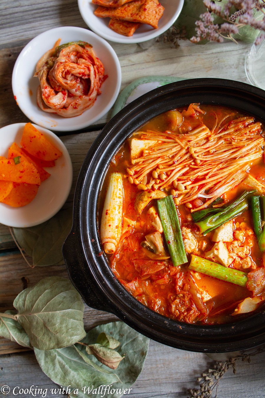 Korean Style Spicy Vegetable Tofu Soup - Cooking with a Wallflower